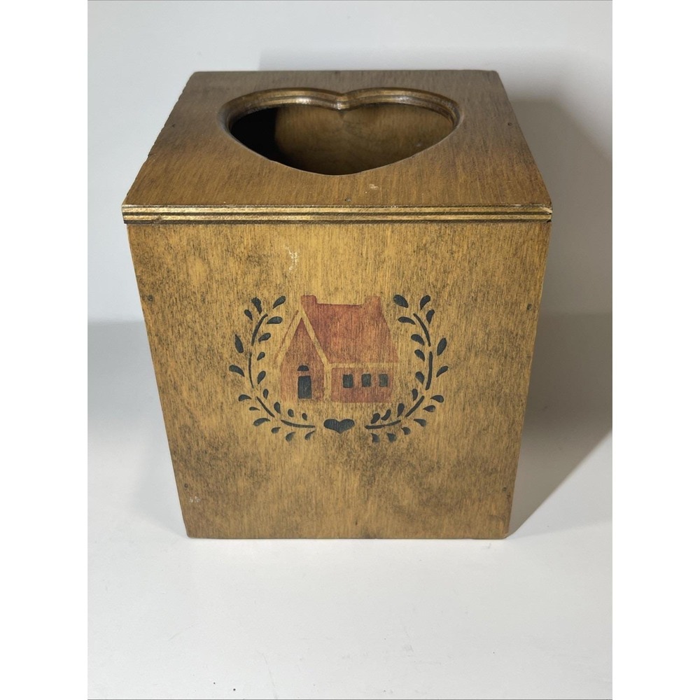 Wooden Painted Tissue Box Holder Cottage Grandma Core Decor Wooden Heart